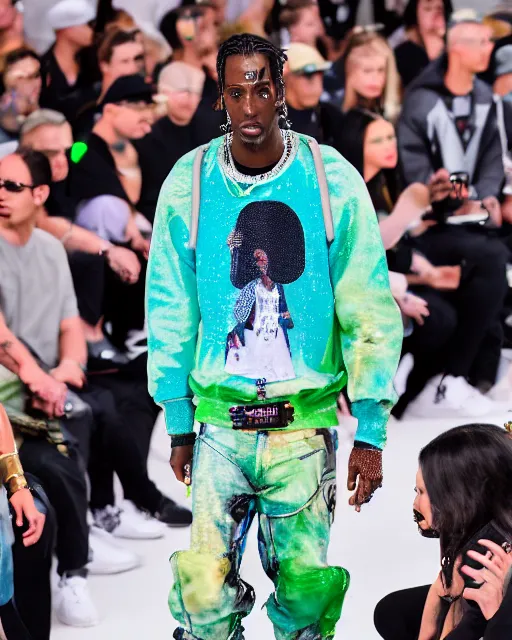 Image similar to hyperrealistic and heavy detailed 2022 poptart balenciaga runway show of travis scott and master chief , Leica SL2 50mm, vivid color, high quality, high textured