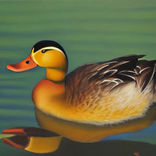 Prompt: a duck on the prowl oil painting bill mayers