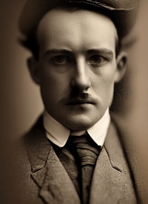 Prompt: close up portrait of a young edwardian politician standing by a bookcase, male, edwardian, formal, detailed face, deep focus, movie still, dramatic lighting, ray tracing, by hendrik kerstens and paolo roversi