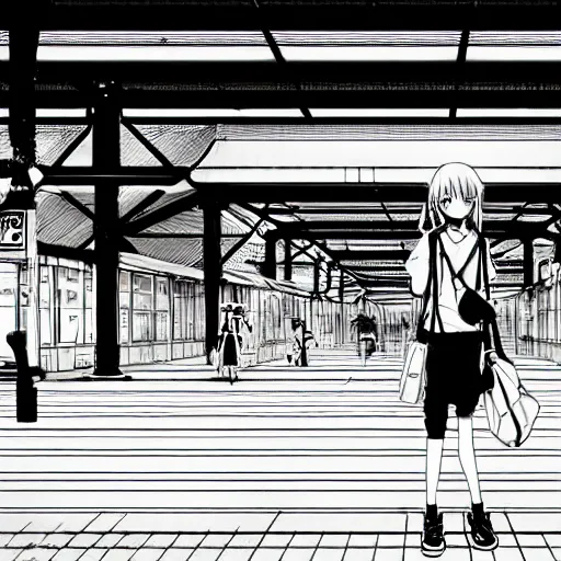 Image similar to Anime Summer girl on train station by Tsutomu Nihei