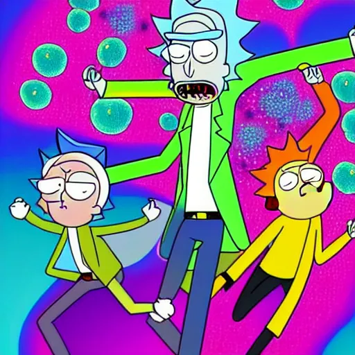 Image similar to Rick and Morty by Lisa Frank