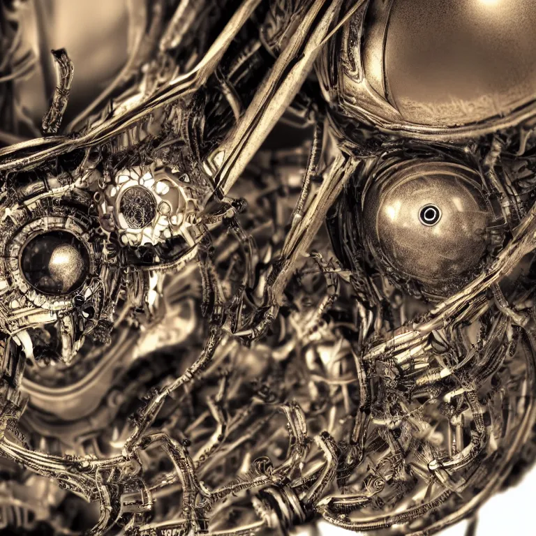 Image similar to a close up of an beautiful steampunk robotic spider inspired, unreal engine realistic render, high detailed face, photorealism, golden ratio, hyper - realistic 3 d, insanely super detailed, realistic octane render, 1 6 k, fashion photography, micro detail, backlit lighting, face in focus, subsurface scattering, thin porcelain