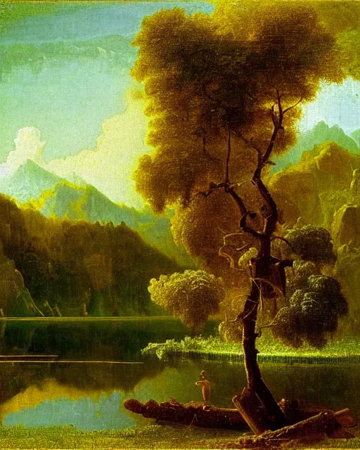 Image similar to Fibonacci lake, golden ratio, nature lanscape, by Albert Bierstadt, Affandi