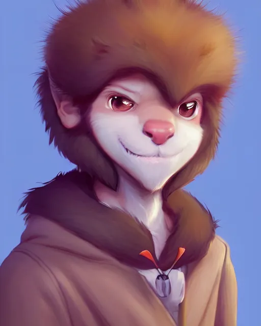 Image similar to character concept art of a cute young male anthropomorphic furry | | cute - fine - face, pretty face, key visual, realistic shaded perfect face, fine details by stanley artgerm lau, wlop, rossdraws, james jean, andrei riabovitchev, marc simonetti, and sakimichan, trending on artstation