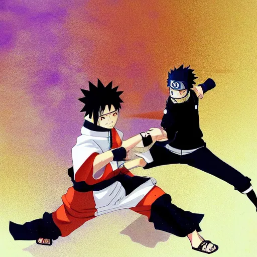 Prompt: Naruto fighting Sasuke