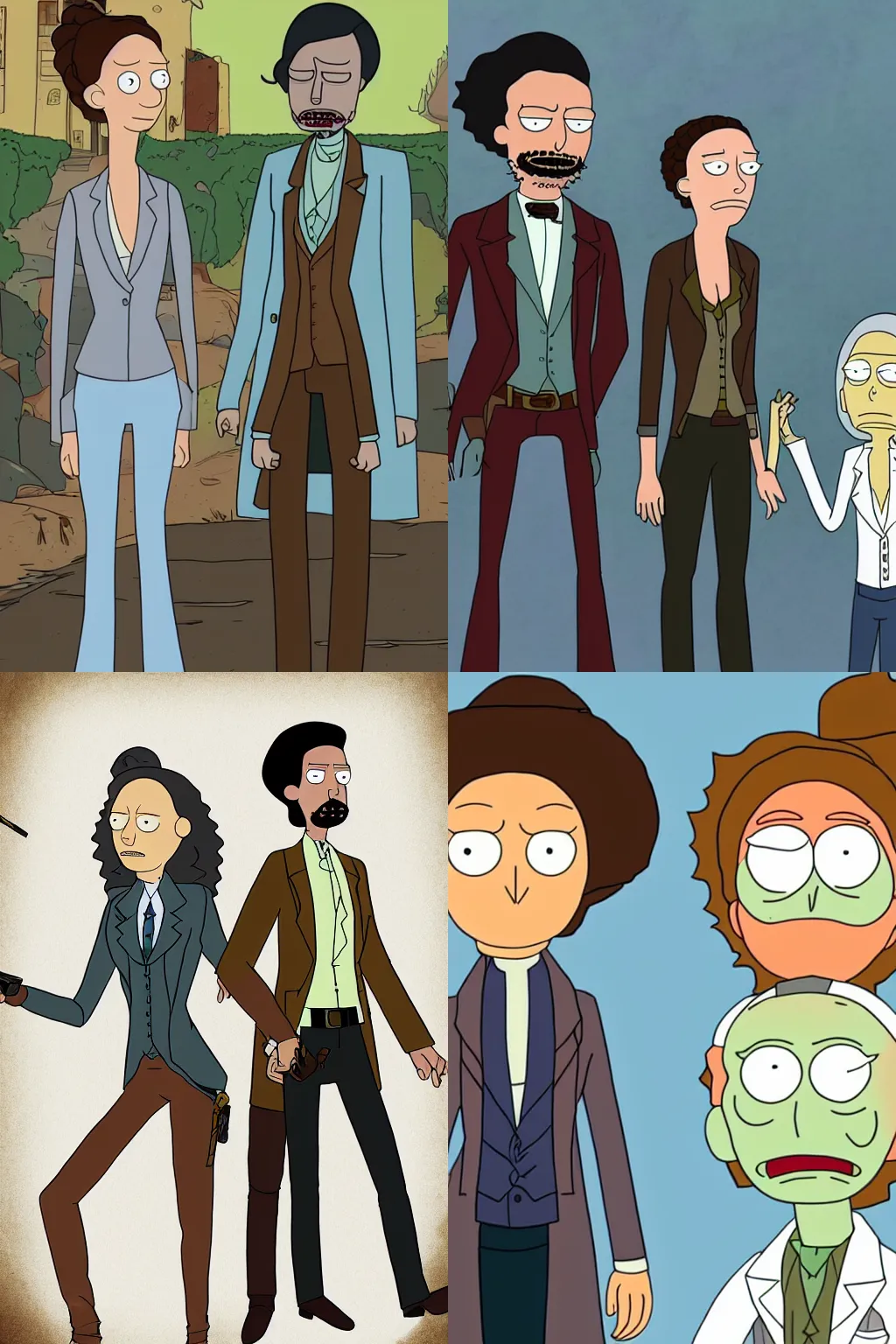 Prompt: maeve and caleb from westworld as rick and morty respectively