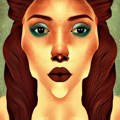 Prompt: vintage portrait of modern mermaid queen, zoom, rule of thirds, atmosphere, intricate, regal, latinas, ( brown skin ), symmetrical!!, loreal, maybelline, sephora, loreal, artstation, art by jose tapior y baro, ( ( cinematic ) ), concept art, filmic, vsco