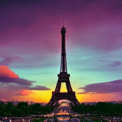 Prompt: the Eiffel tower is made of marijuana, professional film photography, purple bubbly clouds in the background, masterpiece, rule of thirds, gorgeous composition, striking and stunning visuals