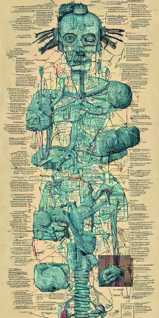 Image similar to anatomy of the borg, diagrams, map, marginalia, sketchbook, old script, inhabited initials, pastel infographic by Wes Anderson and victo ngai