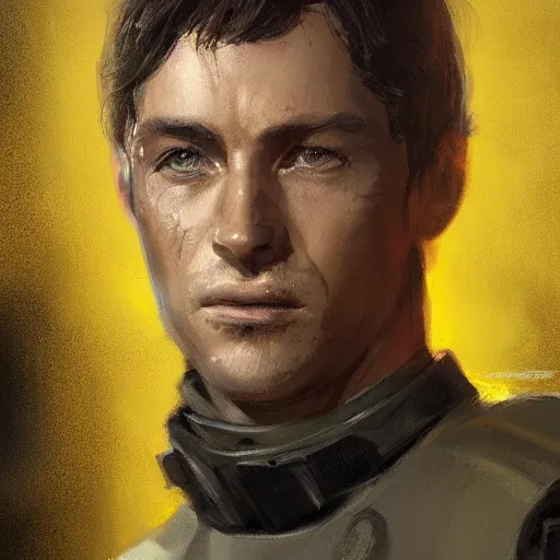 Prompt: portrait of a man by greg rutkowski, nat skywalker, wearing a yellow and black tactical gear, star wars expanded universe, highly detailed portrait, he is about 6 0 years old, digital painting, artstation, concept art, smooth, sharp foccus ilustration, artstation hq