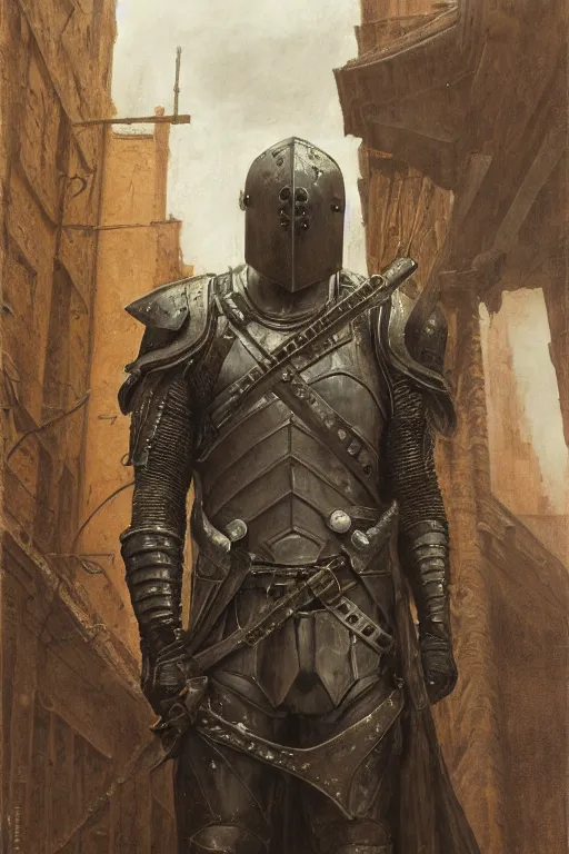 Prompt: a detailed matte portrait of an jensen ackles in steel plate armor, detailed face, very large longsword leaning against the side of a tavern, city streets, masterpiece, 8 k, art by donato giancola and greg rutkowski and wayne barlow and zdzisław beksinski