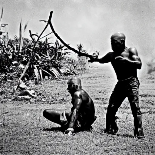 Prompt: a photo of joe rogan fighting in vietnam