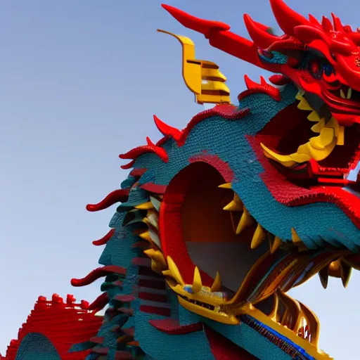 Image similar to A chinese dragon made of legos, octane render, zbrush, trending on artstation, 4k