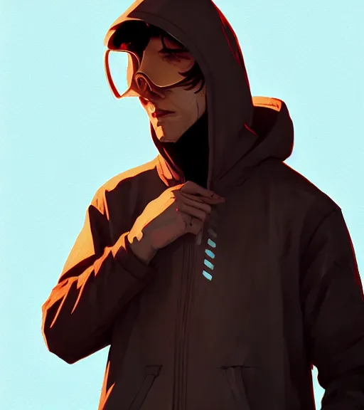 Prompt: cyberpunk synth, hyper - realistic portrait of a man in a hoodie, cyberpunk, by atey ghailan, by greg rutkowski, by greg tocchini, by james gilleard, by joe fenton, by kaethe butcher, dynamic lighting, gradient light blue, brown, blonde cream and white color scheme, grunge aesthetic