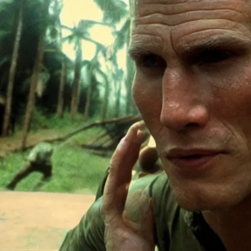 Image similar to Live Action Still of Jerma985 in Apocalypse Now, real life, hyperrealistic, ultra realistic, realistic, highly detailed, epic, HD quality, 8k resolution, body and headshot, film still