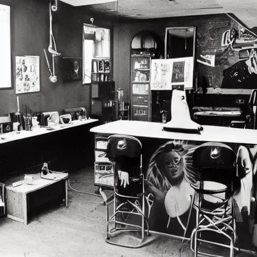 Prompt: “ interior of tattoo studio in 1 9 6 0 ”