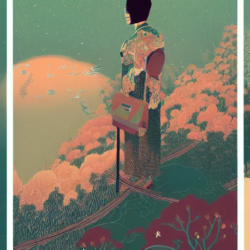 Prompt: a portrait of a character in a scenic environment by Victo Ngai