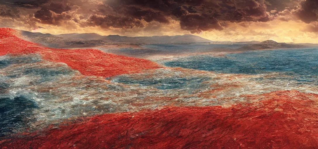 Image similar to moses splitting the red sea apart. beautiful scenery. photorealistic, photography, directed by tod howard