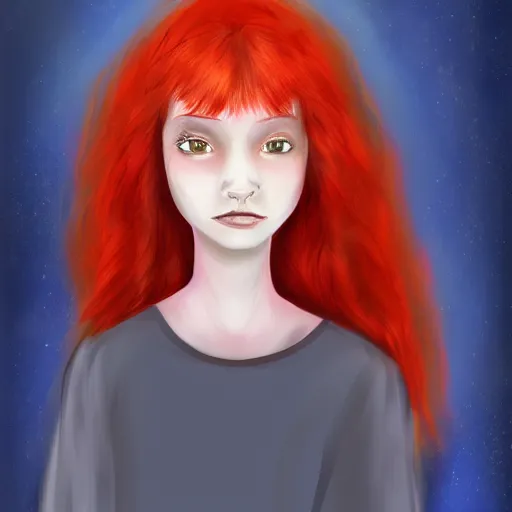 Image similar to a digital art painting of a red haired teen witch