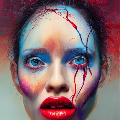 Prompt: a painting of a woman, a photorealistic painting by sam spratt, behance contest winner, shock art, apocalypse art, oil on canvas, hyper realism