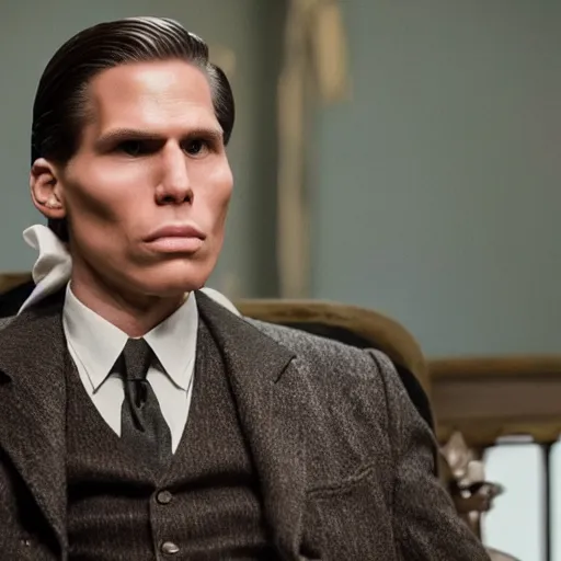 Image similar to Live Action Still of Jerma in The Godfather, real life, hyperrealistic, ultra realistic, realistic, highly detailed, epic, HD quality, 8k resolution, body and headshot, film still