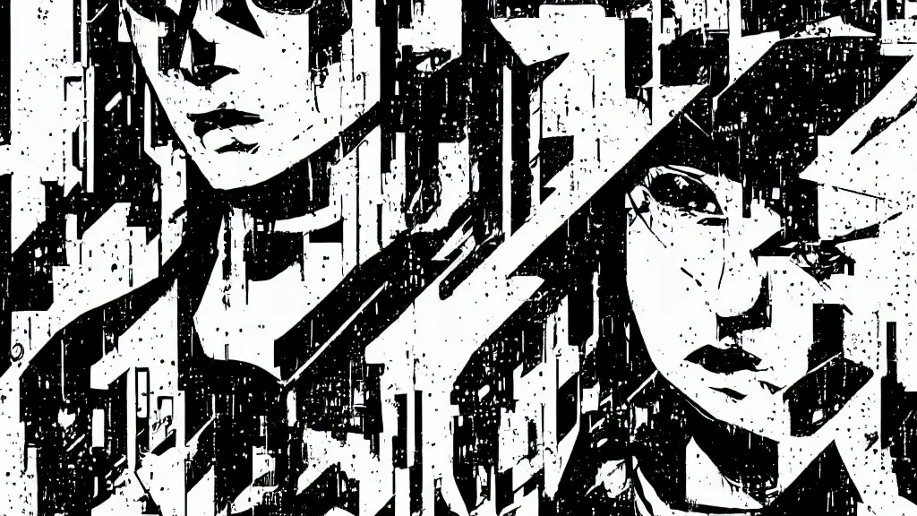 Prompt: pixel cyberpunk by yoji shikawa picasso atey ghailan roy lichtenstein andy warhol pop art, bladerunner, pixiv contest winner, cyberpunk style high resolution, hd, intricate detail, fine detail, white and black colours 4 k