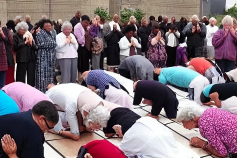 Image similar to people praying for god to resurrect a old lady