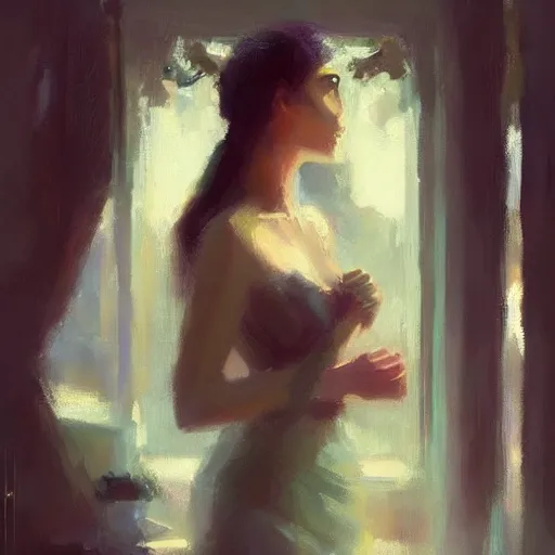 Image similar to very very very aesthetic stunning portrait of a woman in a serene environment by Antoine Blanchard, artstation, art deco, cinematic lighting