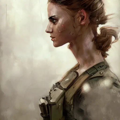 Image similar to portrait of a facist greta, epic, tragic, military art, fantasy, dieselpunk, hd shot, digital portrait, beautiful, artstation, comic style, by artgerm, guy denning, jakub rozalski, magali villeneuve and charlie bowater