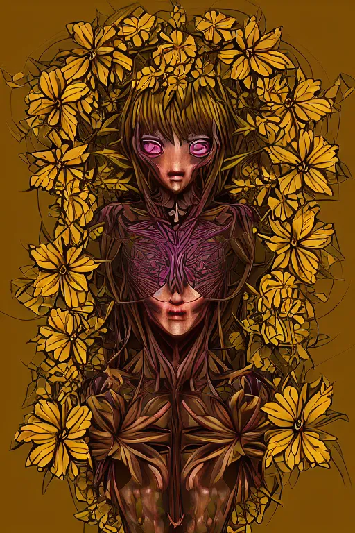 Image similar to a humanoid flower monster, symmetrical, digital art, sharp focus, trending on art station, anime