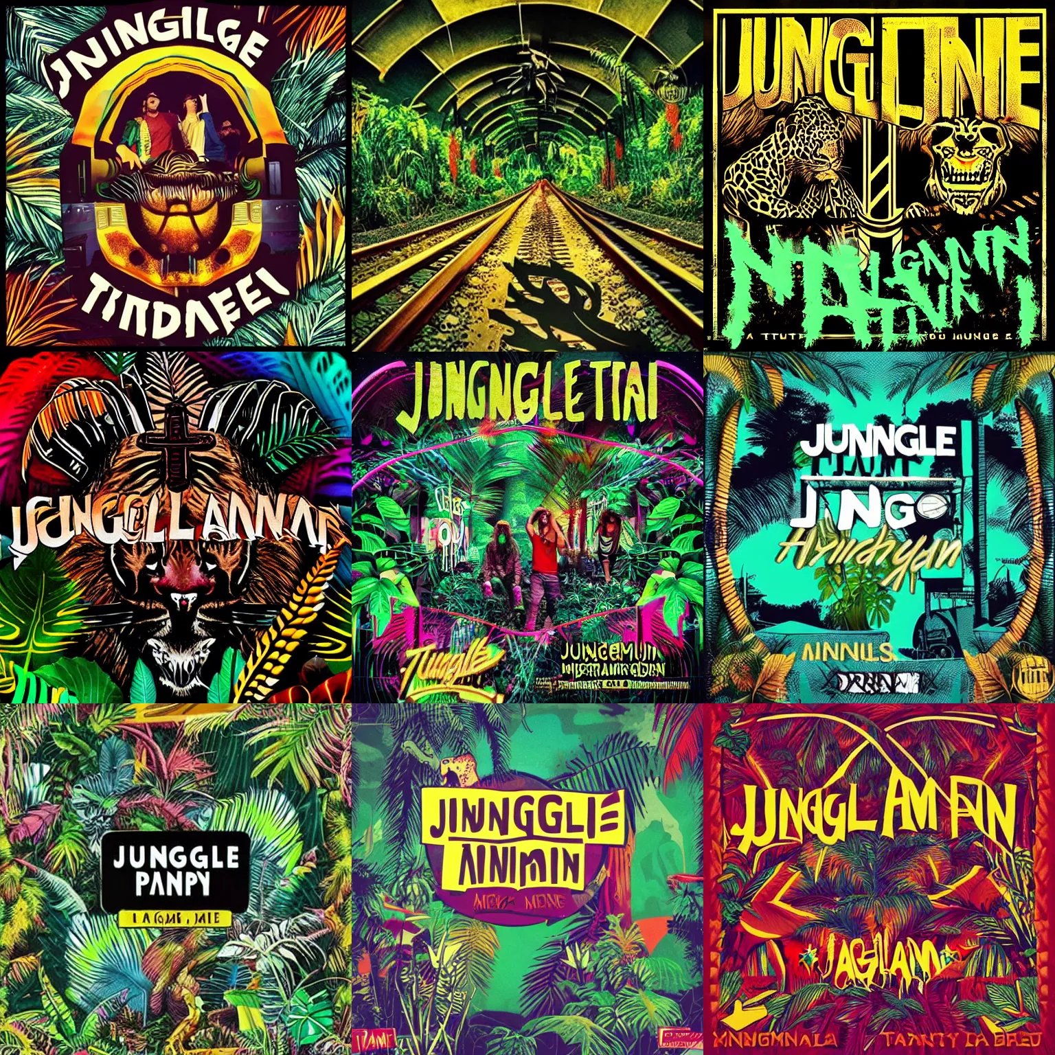 Prompt: jungletrain, amen music jungle party, drugs, beats, flow