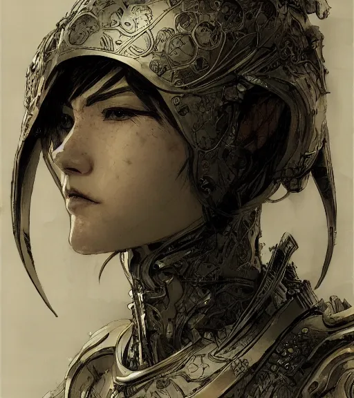 Image similar to portrait of anime woman in armor, pen and ink, intricate line drawings, by craig mullins, ruan jia, kentaro miura, greg rutkowski, loundraw