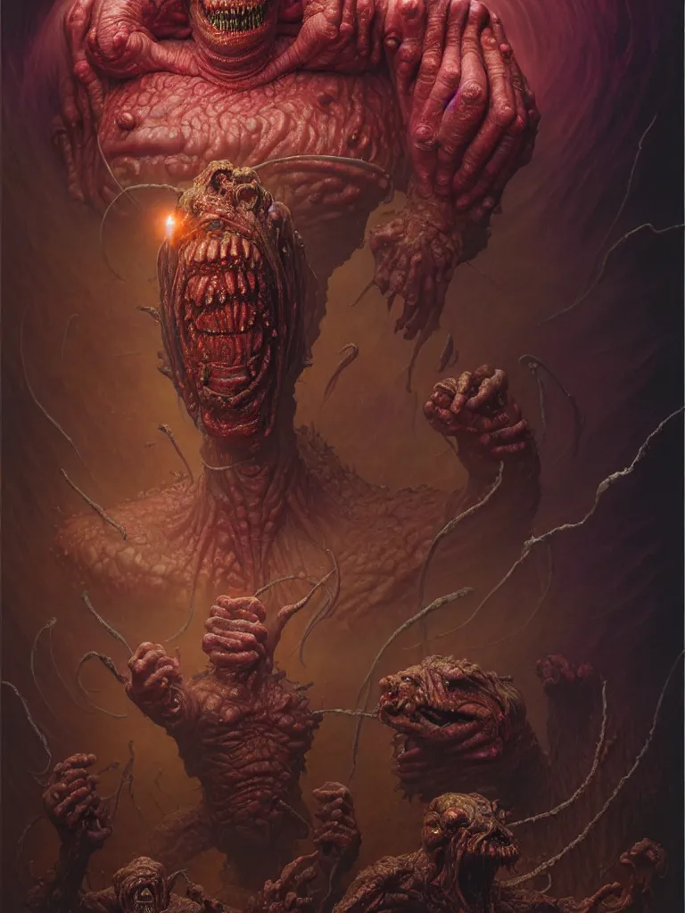 Image similar to hyperrealistic rendering, fat smooth cronenberg flesh monster epic demon overlord by donato giancola and greg rutkowski and wayne barlow and zdzisław beksinski, eyeballs, lightning, magic runes, product photography, action figure, sofubi, studio lighting, colored gels, colored background