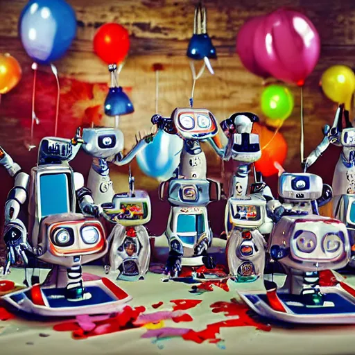 Image similar to robots having a cool party birthday party, highly detailed