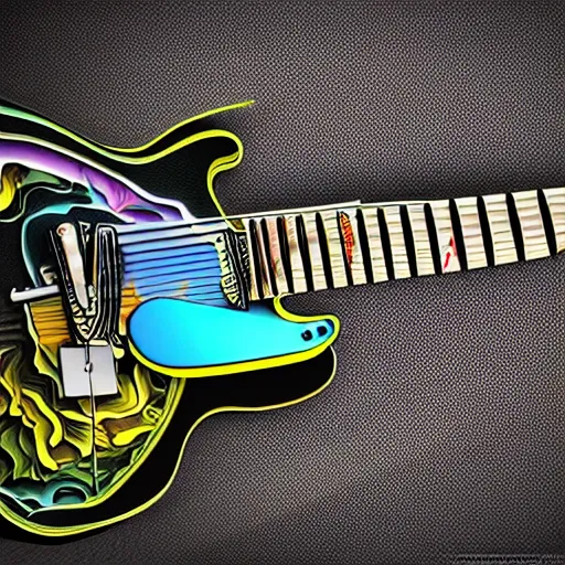 Image similar to psychedelic guitar, ray tracing, super detailed, vivid