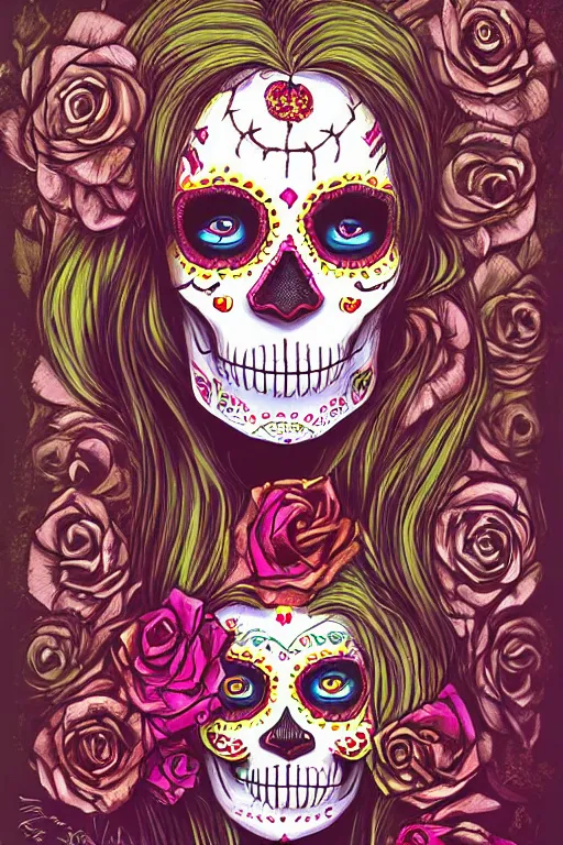 Image similar to Illustration of a sugar skull day of the dead girl, art by Anato Finnstark