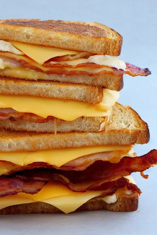 Image similar to a bacon and cheddar sandwich, the size of a builing