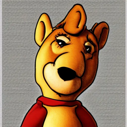 Prompt: winnie the poo in a wolf costume, artstation, cartoon