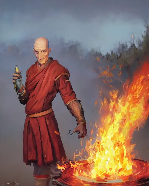 Image similar to [ [ [ [ [ [ squidward ] ] ] ] ] ] wearing fire nation clothing and practicing firebendingoutside at susnset, oil painting, highly detailed, intricate, hd, sharp focus, photorealistic, by moebius and greg rutkowski, trending on artstation, trending on cgsociety, realistic shading and lighting