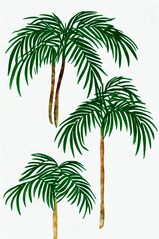 Prompt: minimalist watercolor palm plants on white background, illustration, vector art