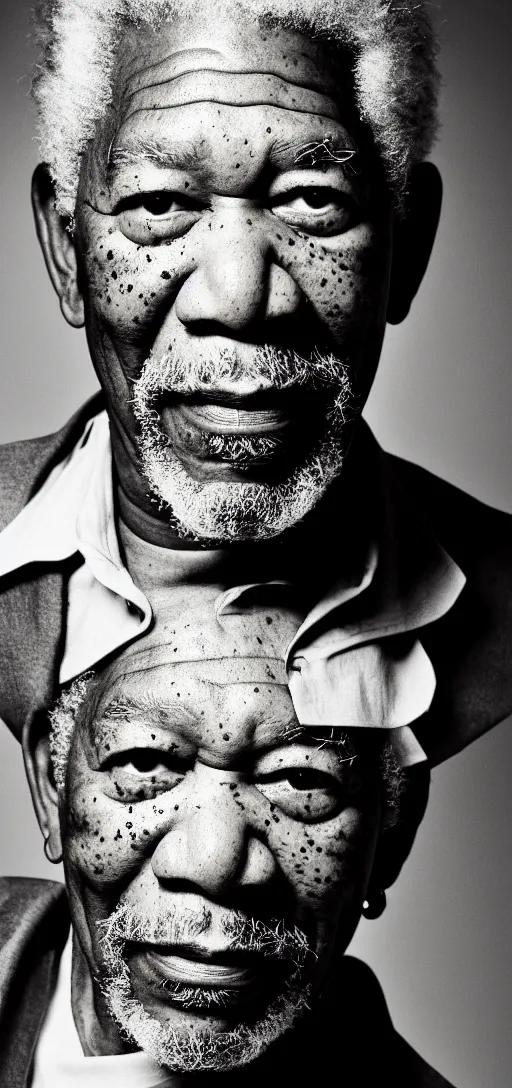 Prompt: phone wallpaper of a photo portrait of morgan freeman, black and white closeup photo