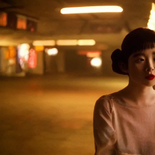 Image similar to girl smoking in a wong kar wai movie, cinematic light, atmospheric effects