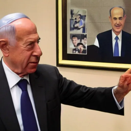 Image similar to photo of yitzhak rabin pointing at benjamin netanyahu on the background of the knesset, 5 0 mm, beautiful photo