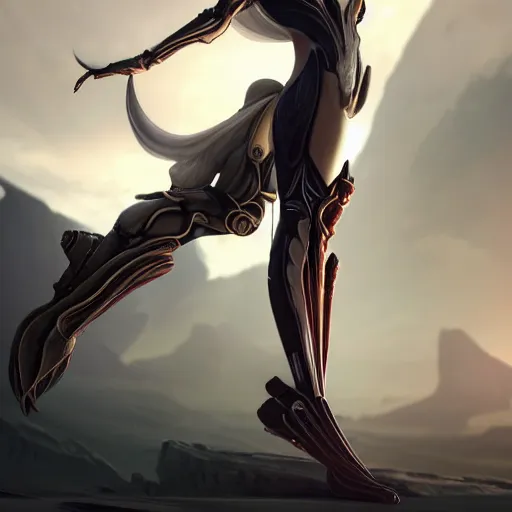 Image similar to beautiful and stunning giant female warframe, doing an elegant pose, looming over ant pov, pov looking up at from the ground from her feet, slick elegant design, sharp claws, detailed shot legs-up, highly detailed art, epic cinematic shot, realistic, professional digital art, high end digital art, DeviantArt, artstation, Furaffinity, 8k HD render, epic lighting, depth of field