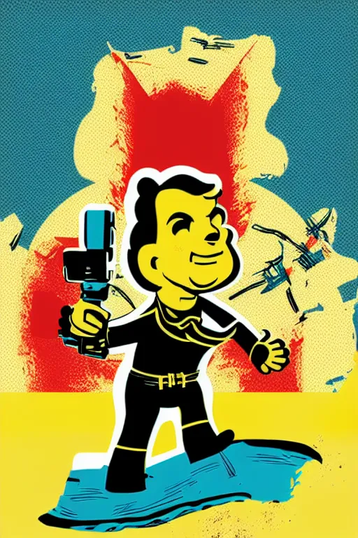 Image similar to fallout 7 6 retro futurist illustration art by butcher billy, sticker, colorful, illustration, highly detailed, simple, smooth and clean vector curves, no jagged lines, vector art, smooth andy warhol style