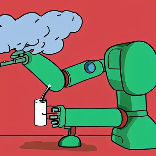 Image similar to a robot smoking a cigarette made of humans instead of tobacco, illustration, futurama style,