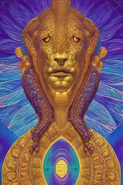 Prompt: beautiful crocodile head god by maxfield parrish, mandala, coherent design, symmetrical, vivid colors, digital watercolor ink illustration painting, complementary color, golden ratio, detailed, sharp lines, sharp focus, intricate, rainbowshift, artgerm, gustave dore, alphonse mucha, octane render