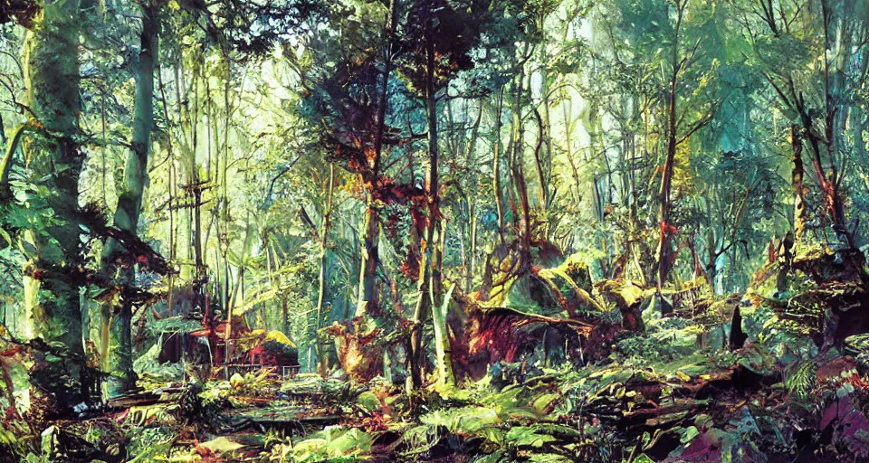 Image similar to Enchanted and magic forest, by John Berkey