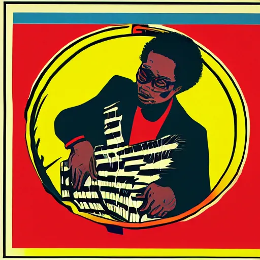 Image similar to an advertisement for the first and foremost album, an album cover by Emory Douglas, featured on flickr, private press, concert poster, groovy, lowbrow