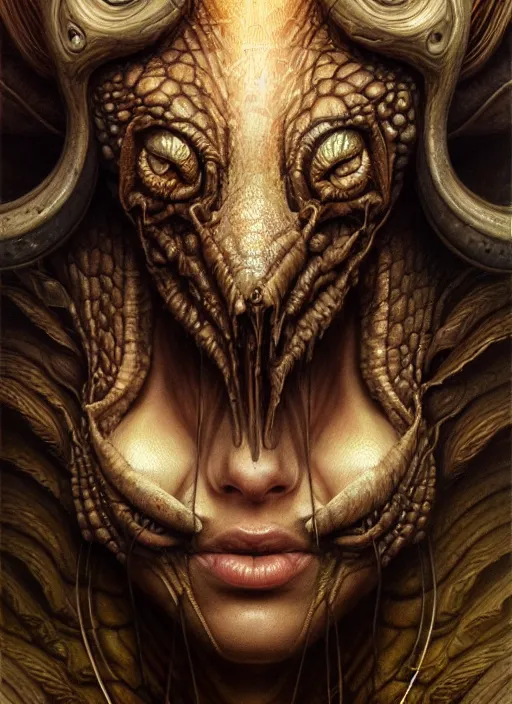 Prompt: closeup portrait shot of a chimera in a scenic dystopian environment, intricate, elegant, highly detailed, centered, digital painting, artstation, concept art, smooth, sharp focus, illustration, artgerm, tomasz alen kopera, peter mohrbacher, donato giancola, joseph christian leyendecker, wlop, boris vallejo